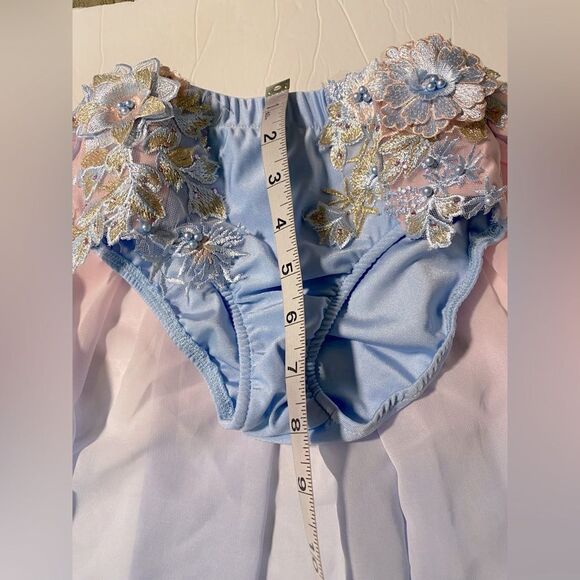 Glamour solo dance costume 2 piece blue pink embellished MC child /LC child new - Picture 10 of 11